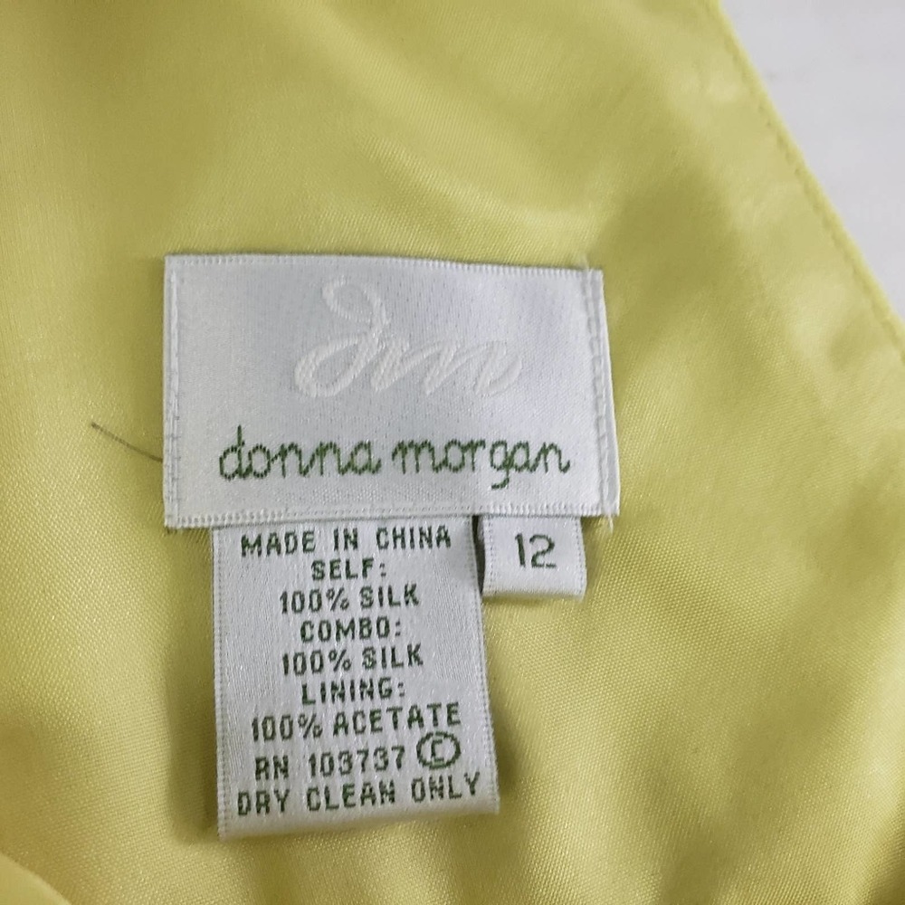 Donna Morgan NEW Silk Chiffon Ruched Empire Dress V Neck & Back Lime Size 12 - Picture 8 of 8